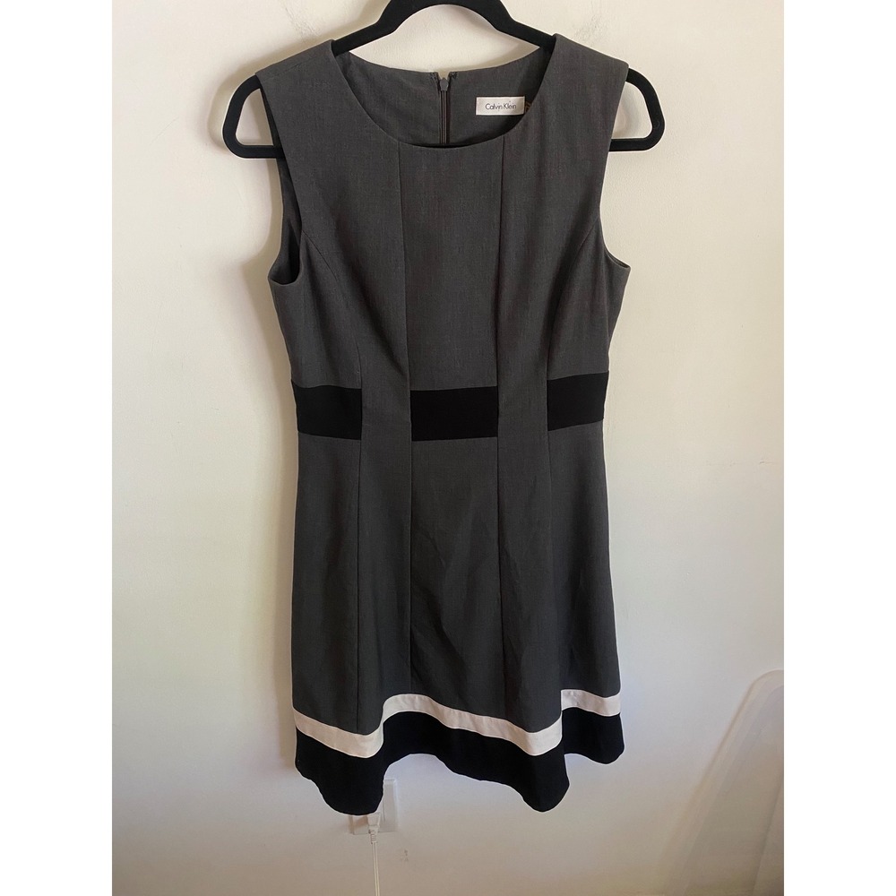 Calvin Klein Womens Grey Colorblock Sleeveless Sheath Work Dress Size 6
